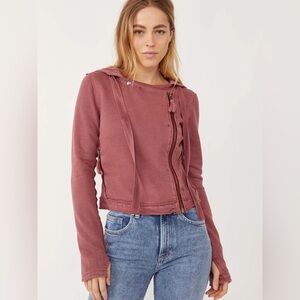 Free People | Women’s dark mauve You Asked For It Moto jacket hoodie, size S